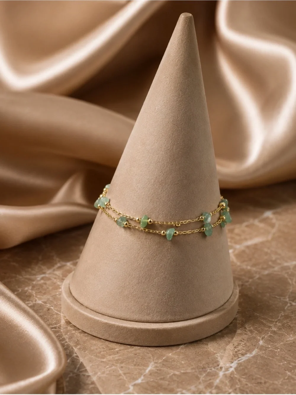 18K Gold Natural Jade Double-Chain Anklet